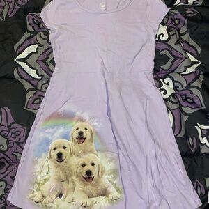 Purple Flowy Girls Dress with Puppies
